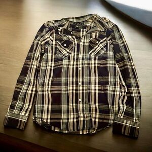 American Rag Mens Pearl Snap Plaid Long Sleeve Shirt Small Multicolored Western